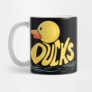 A cute rubber duck with the letters forming it Mug